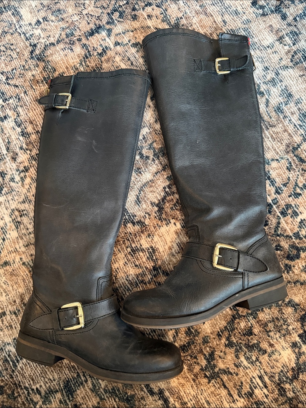 Steve Madden Black Faux-Leather Tall Riding Boots with Buckles (Waterproof)